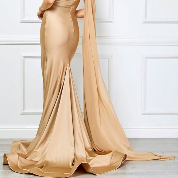 New One Shoulder Sheath Evening Gown w/ Jewel Embroidery & Front Keyhole AC 7056 - Picture 7 of 10
